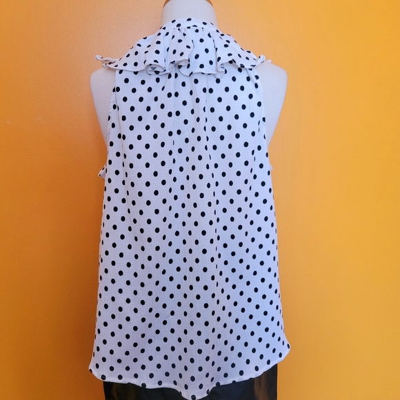 Anthropologie Ruffle Polka Dot Button Up Tank Top Blouse - Picture 7 of 15